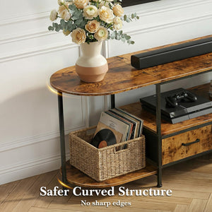 63-Inch Curved Edge TV Stand with Fabric Drawers