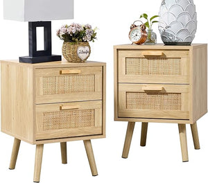 Rattan Nightstand with 2 Drawers