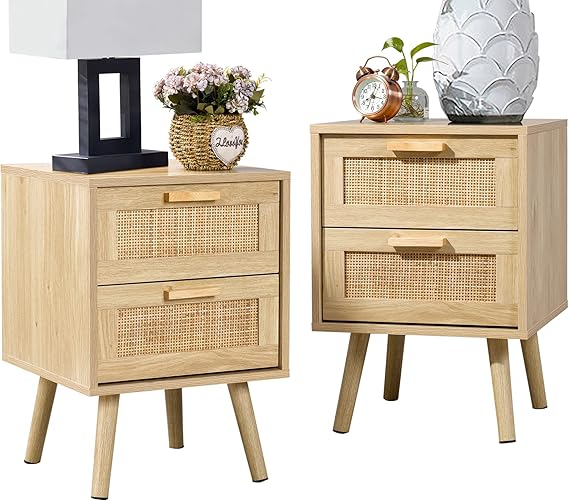 Rattan Nightstand with 2 Drawers