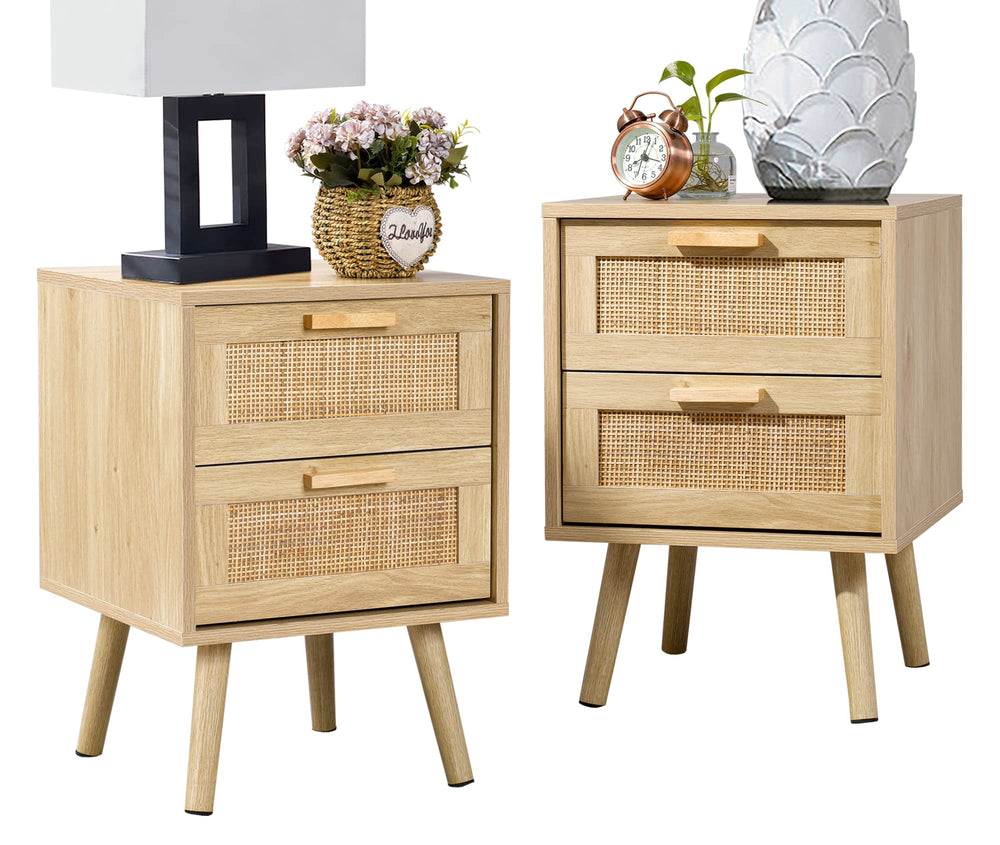 Rattan Nightstand with 2 Drawers