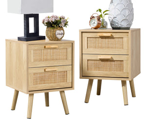 Rattan Nightstand with 2 Drawers