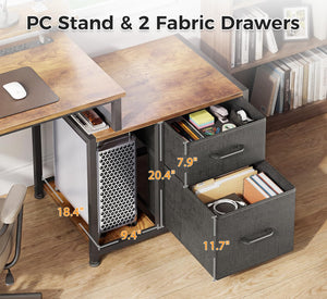 56-Inch Computer Desk with Printer Shelf, Drawers & USB Power Outlet