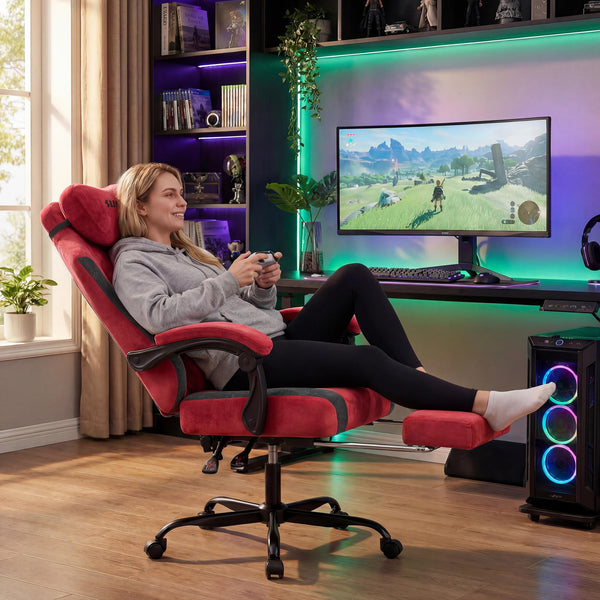 Ergonomic High-Back Gaming Chair with Massage Lumbar Support & Footrest