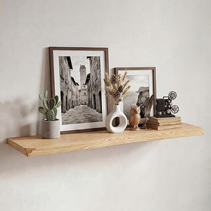 Solid Spruce Wood Floating Wall Shelves – Rustic Live Edge, Set of 2