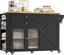 Rolling Kitchen Island with Drop Leaf Countertop & Storage