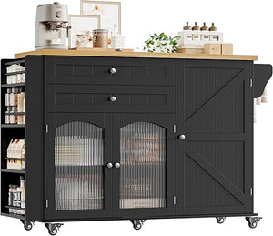Rolling Kitchen Island with Drop Leaf Countertop & Storage