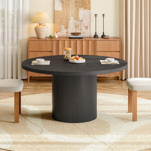 Lefurture 47 Inch Round Dining Table for 4-6, Fluted Kitchen Table with Wood Strip Base, Mid Century Modern Circle Dinner Tables for Dining Room, Kitchen, Black