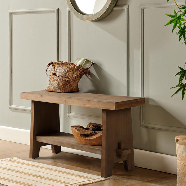 Solid Wood Entryway Bench – Farmhouse Rustic Bench Seat