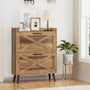 Farmhouse Shoe Storage Cabinet with 2 Flip Drawers – Slim Entryway Shoe Rack