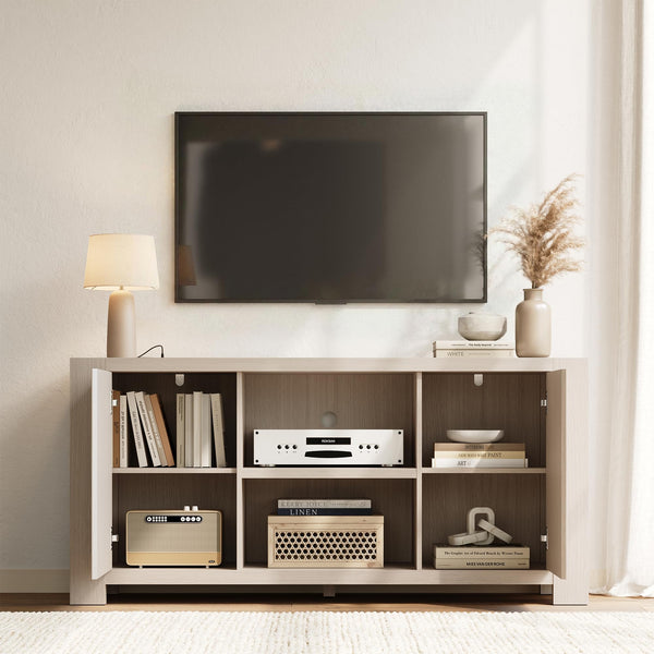58" TV Stand with Storage Cabinets & Outlet