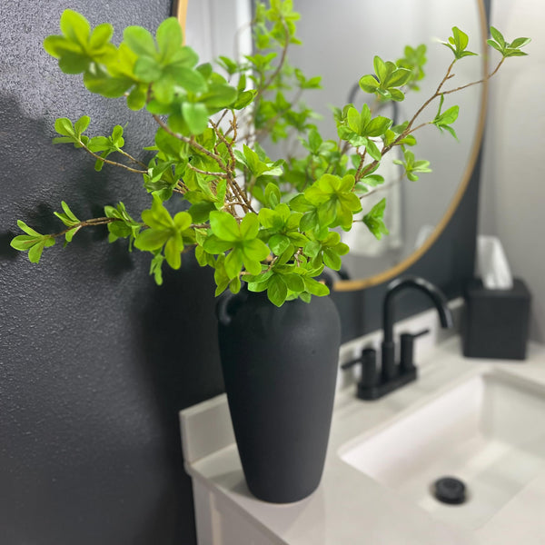 Black Ceramic Vase with Faux Greenery Stems