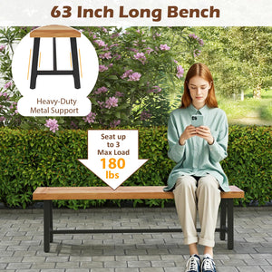 63-Inch Acacia Wood Outdoor Bench with Metal Legs