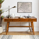 Mid-Century Modern Home Office Desk with 3 Drawers & Charging Station