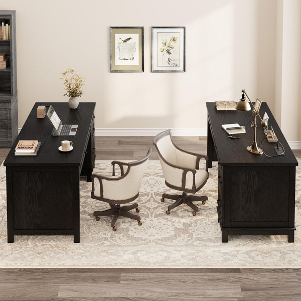 Farmhouse Executive Desk with Drawers & Charging Station
