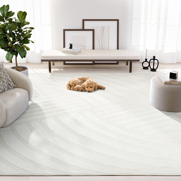 Cream Geometric Area Rug – Modern Soft Indoor Rug