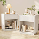 Fluted Nightstands Set of 2 with Drawer and Storage Shelf