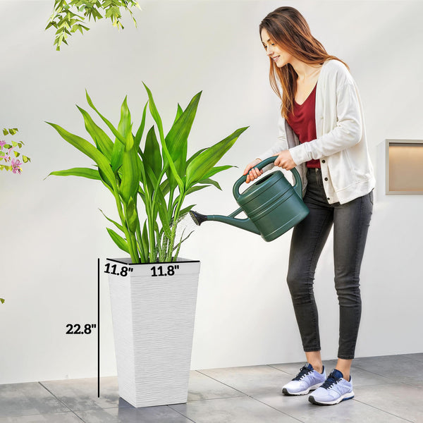 Tall Outdoor Planters Set of 3 with Wheels & Drainage