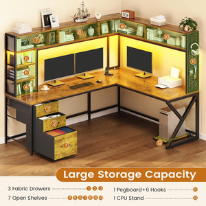 L-Shaped Desk with Hutch, Drawers & Power Outlet
