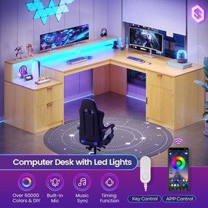 L-Shaped Executive Desk with Drawers, File Cabinet & Monitor Stand