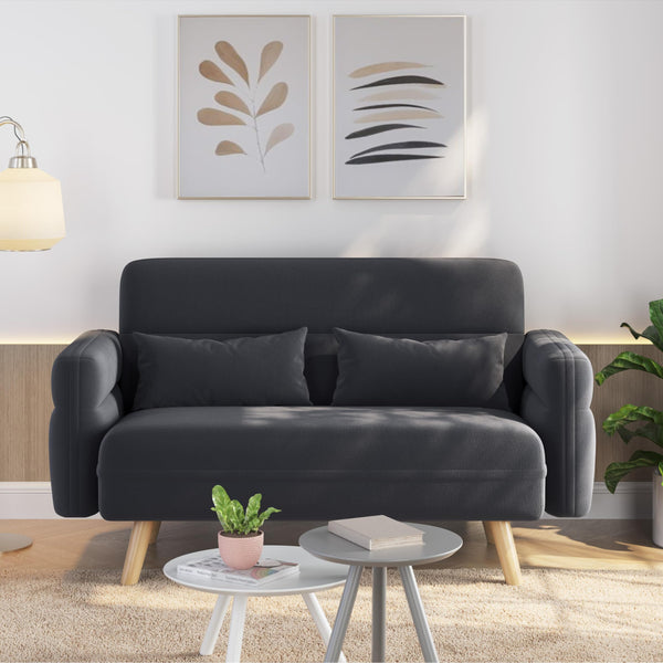 Mid-Century Modern Loveseat Sofa – 2-Seater Upholstered Couch with Wood Legs