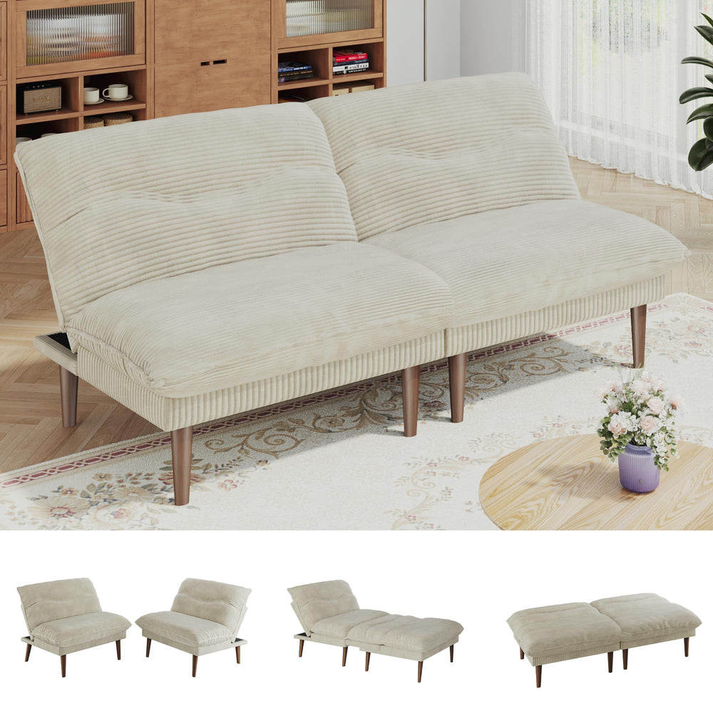 Convertible Futon Sofa Bed with Adjustable Backrest – 75 Inch Corduroy Loveseat