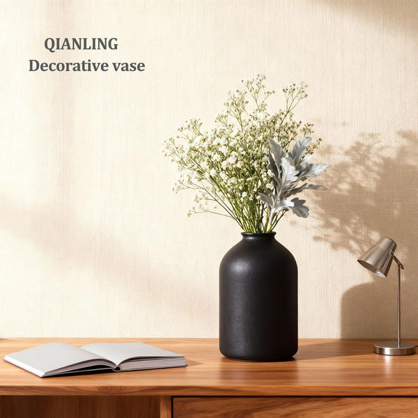 Black Ceramic Vase – Matte Finish, 8.6" Tall