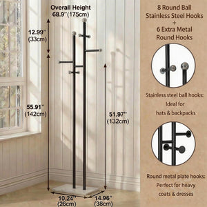 Heavy Duty Freestanding Coat Rack with Marble Base & 14 Hooks
