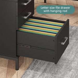 L-Shaped Corner Desk with 6 Drawers and File Cabinet