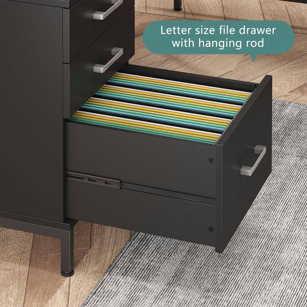 L-Shaped Corner Desk with 6 Drawers and File Cabinet