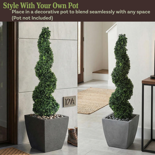 50-Inch Spiral Boxwood Topiary Artificial Trees Set of 2