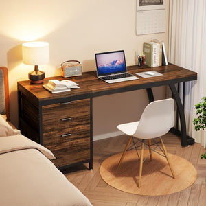 59-Inch Industrial Computer Desk with 3 Drawers and File Storage