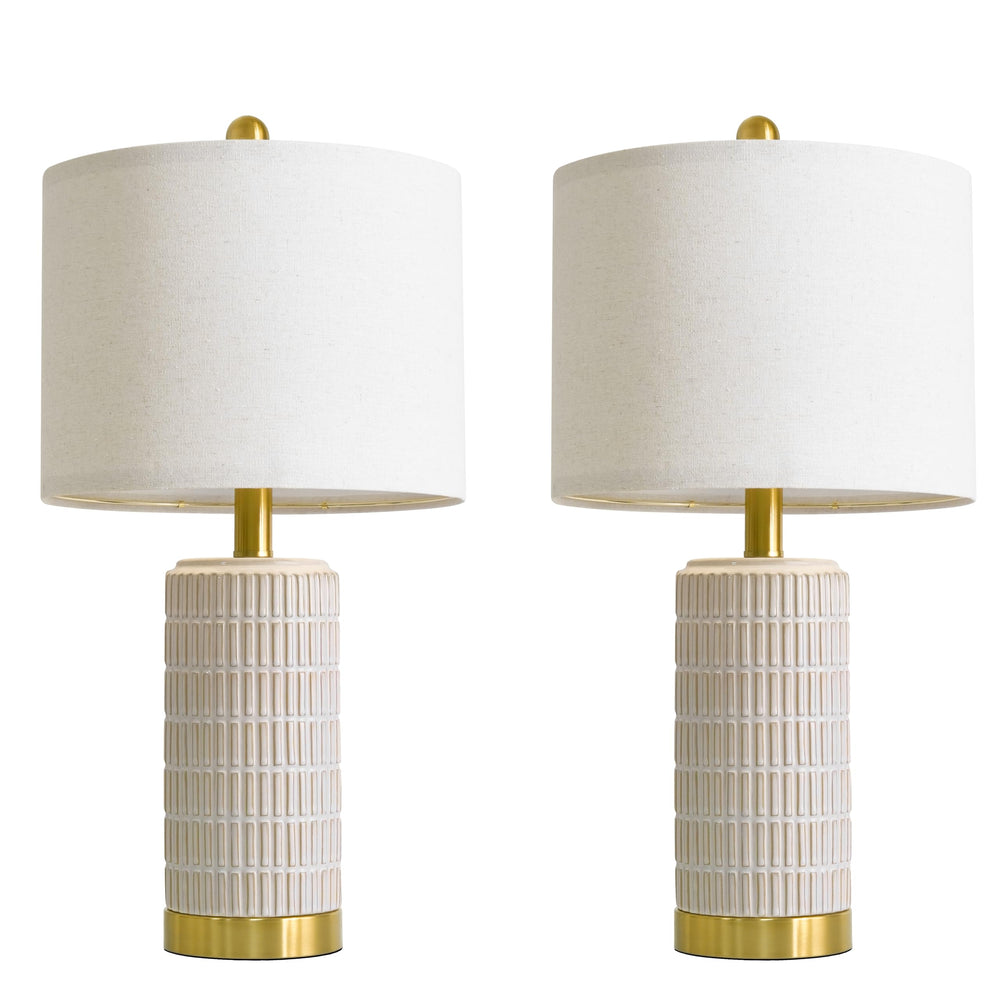 Ceramic Bedside Table Lamps Set of 2 – Modern Nightstand Lamps with Gold Base