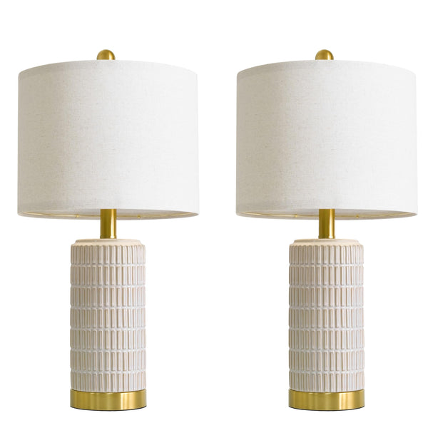 Ceramic Bedside Table Lamps Set of 2 – Modern Nightstand Lamps with Gold Base