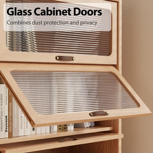 Solid Wood Bookcase with Glass Doors, 3-Shelf