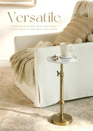 Adjustable Height Marble Round Side Table with Pedestal Base