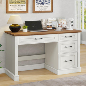 47" Farmhouse Executive Desk with Drawers, File Drawer & Charging Station