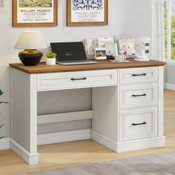 47" Farmhouse Executive Desk with Drawers, File Drawer & Charging Station