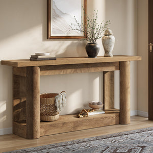 63-Inch Farmhouse Console Table with 2-Tier Storage