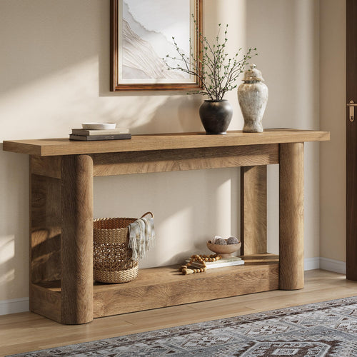 63-Inch Farmhouse Console Table with 2-Tier Storage
