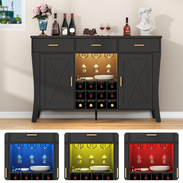LED Bar Cabinet with Wine Rack & Drawers
