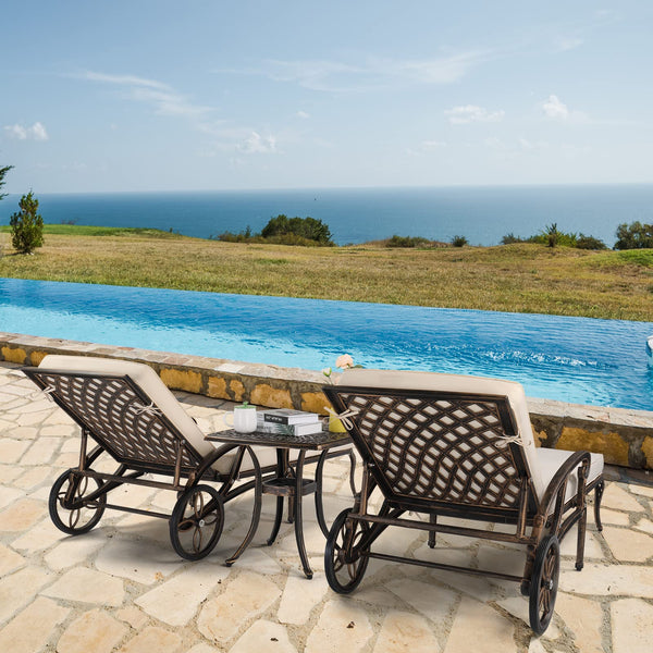 Outdoor Aluminum Chaise Lounge Chair Set of 2 with Adjustable Backrest & Cushions