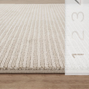 Cream Textured Stripe Area Rug – Machine Washable