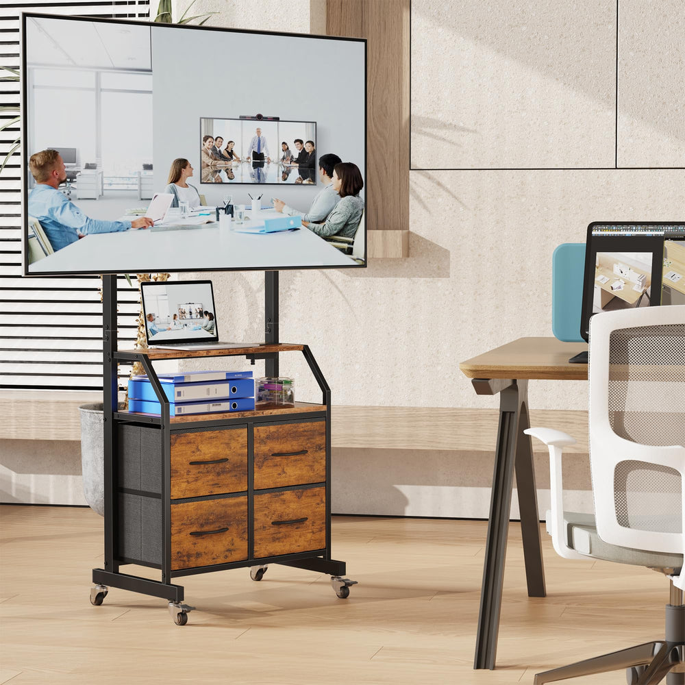 Rolling TV Stand with Mount & 4 Fabric Drawers