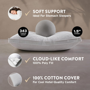 Queen Size Gusseted Bed Pillow – Soft Poly Fill, Cotton Cover
