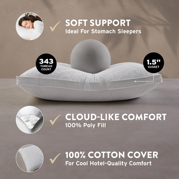 Queen Size Gusseted Bed Pillow – Soft Poly Fill, Cotton Cover