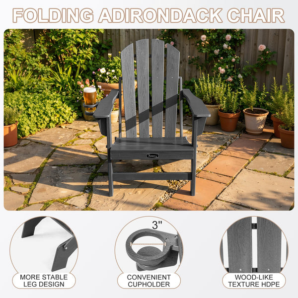 Folding Adirondack Chair – HDPE, All-Weather, with Cup Holder