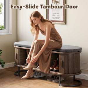 Storage Bench with Cushion and Sliding Doors