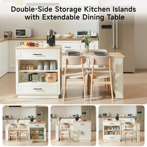 Extendable Kitchen Island with Dining Table & Storage