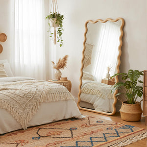 Boho Wavy Wood Floor Mirror