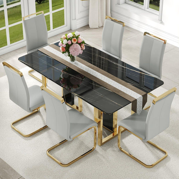 Modern Marble Dining Table Set with Chairs
